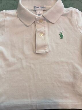 Ralph Lauren Baby White Polo Shirt with Green Pony 9 months